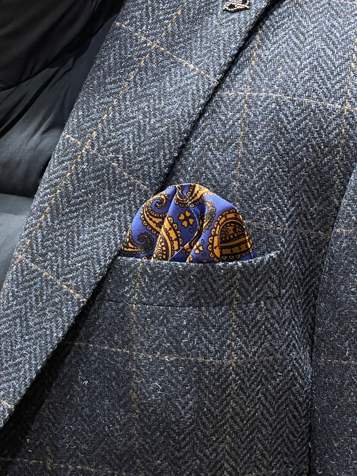 Italian Silk Pocket Square - Brown and Blue Paisley