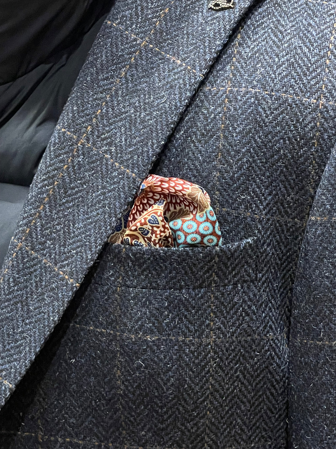Italian Silk Pocket Square - Turquoise and Wine Floral Design