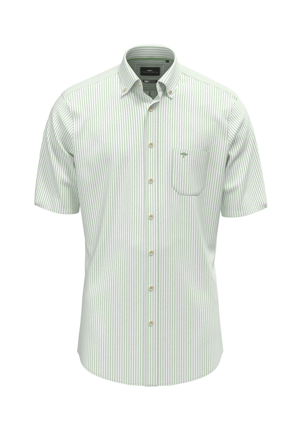 Fynch Hatton Seersucker Stripe Cotton 1/2 Sleeve Shirt - Green