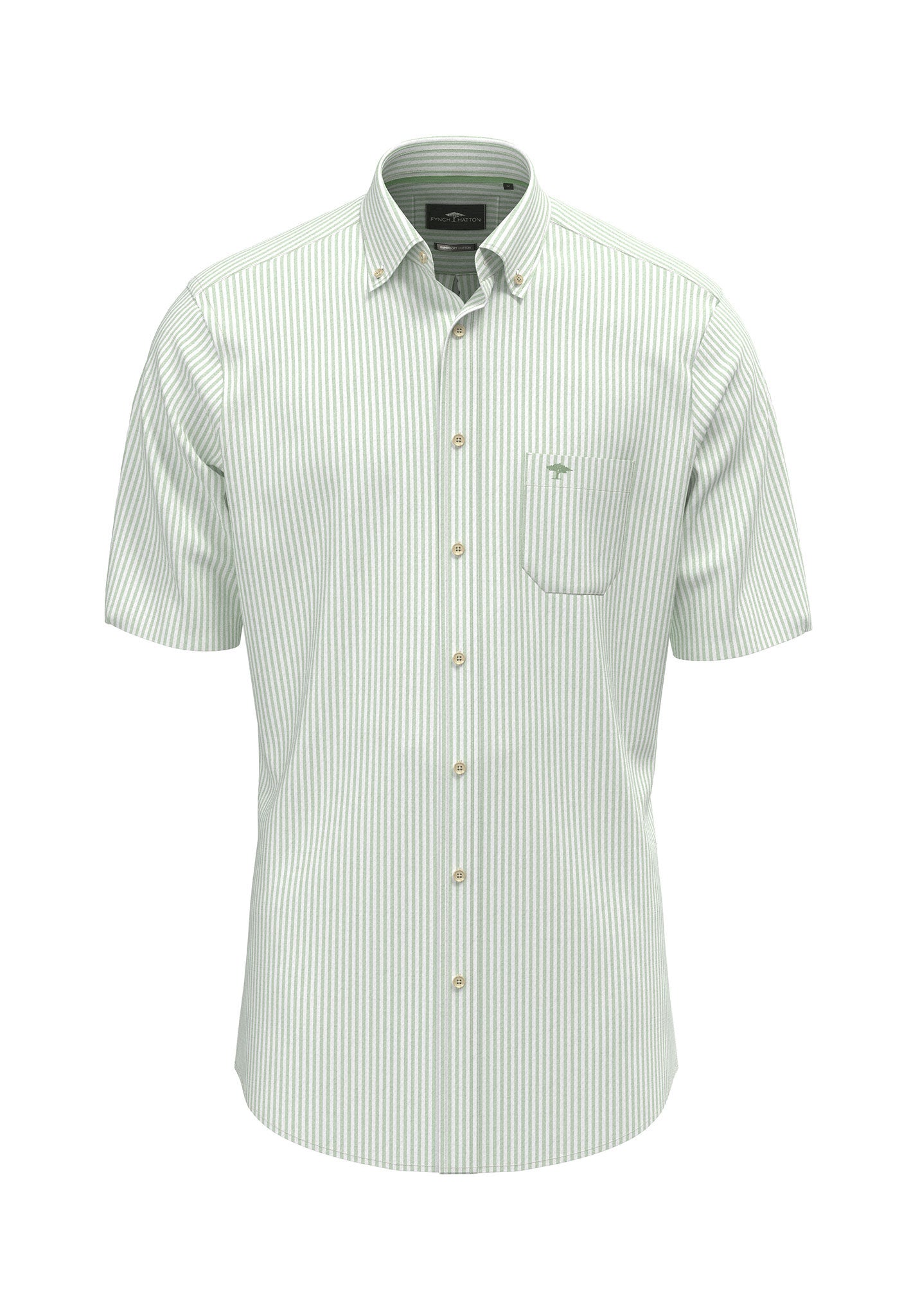 Fynch Hatton Seersucker Stripe Cotton 1/2 Sleeve Shirt - Green