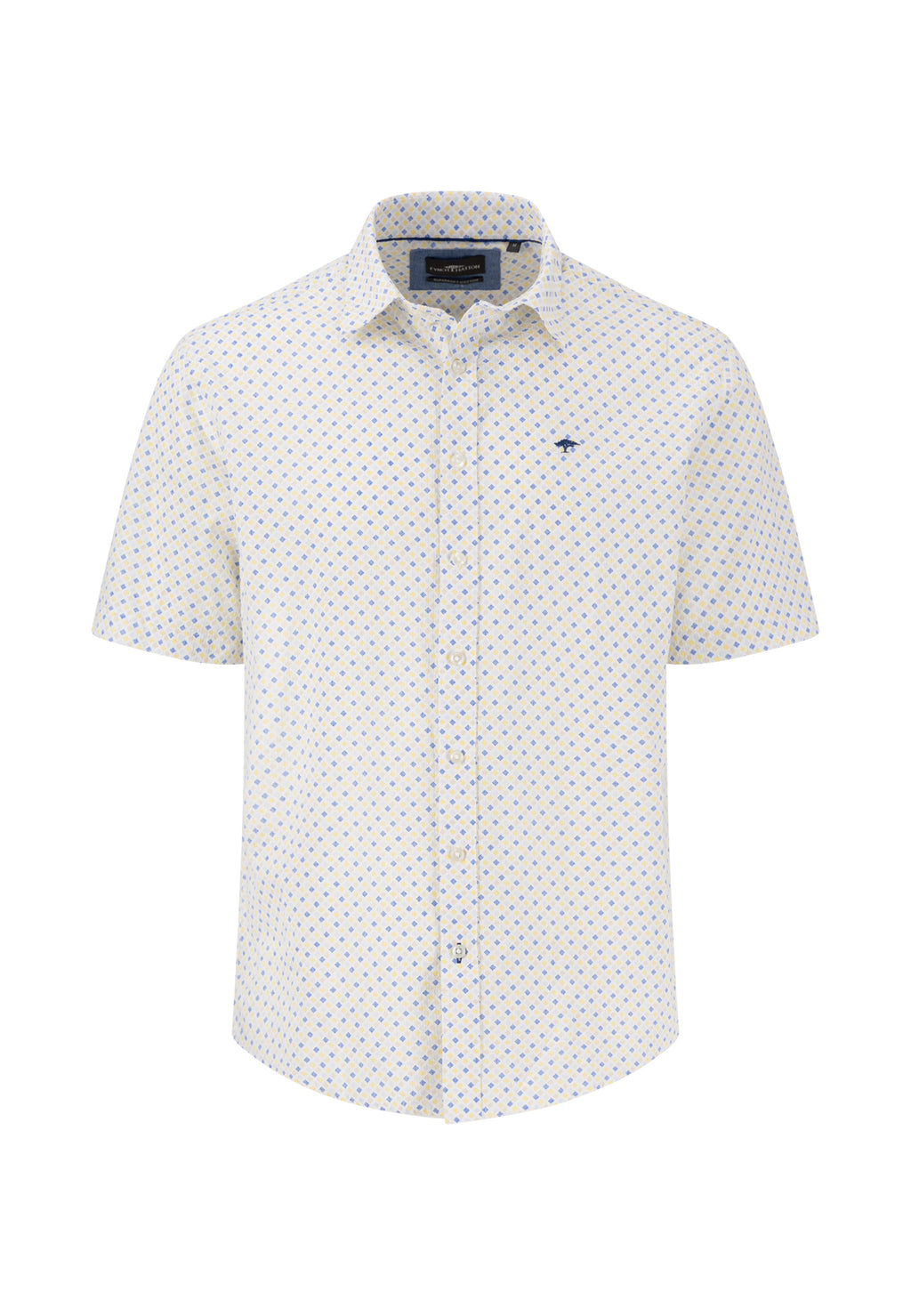 Fynch Hatton Square Print Cotton 1/2 Sleeve Shirt - Yellow/ Blue