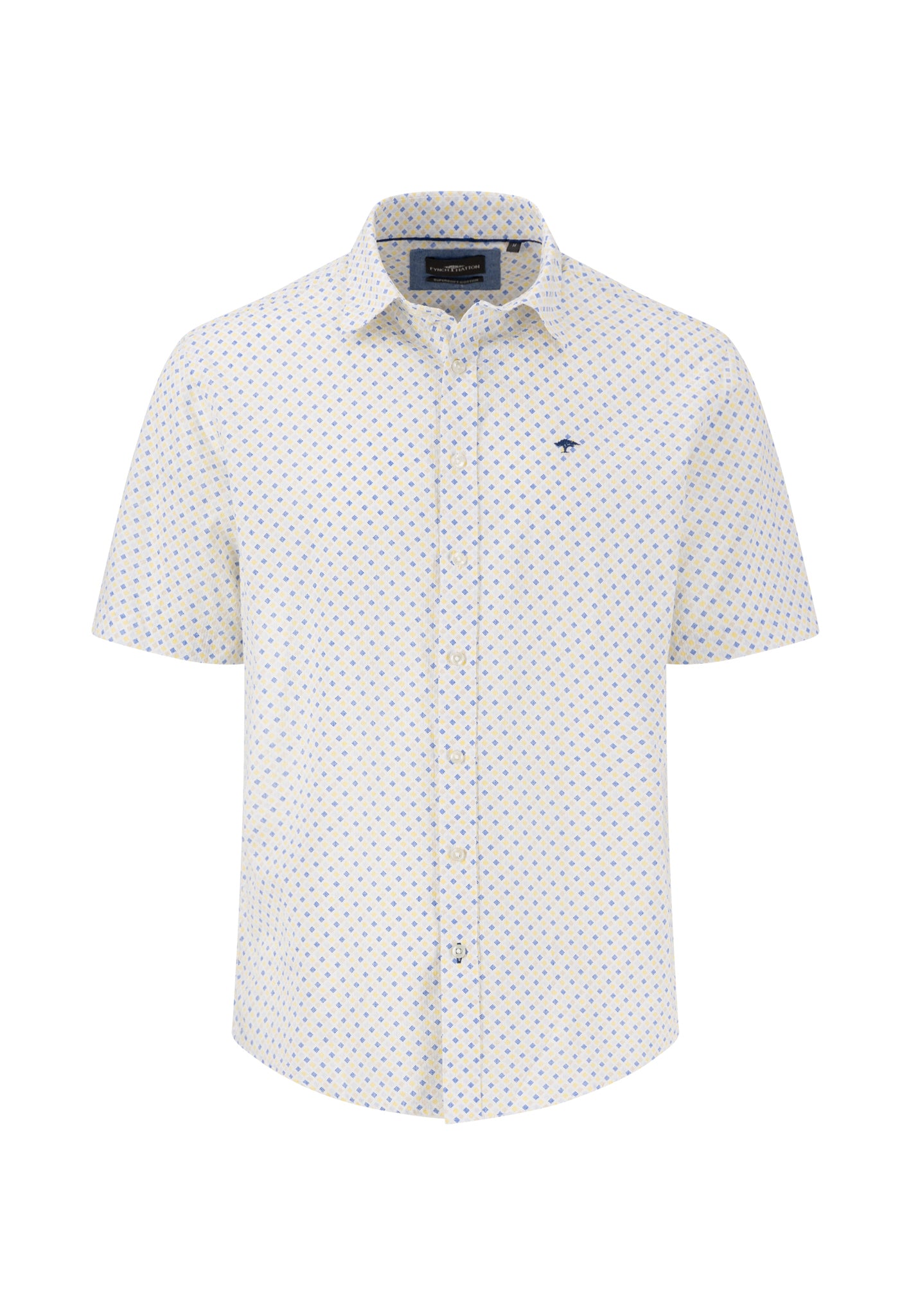 Fynch Hatton Square Print Cotton 1/2 Sleeve Shirt - Yellow/ Blue