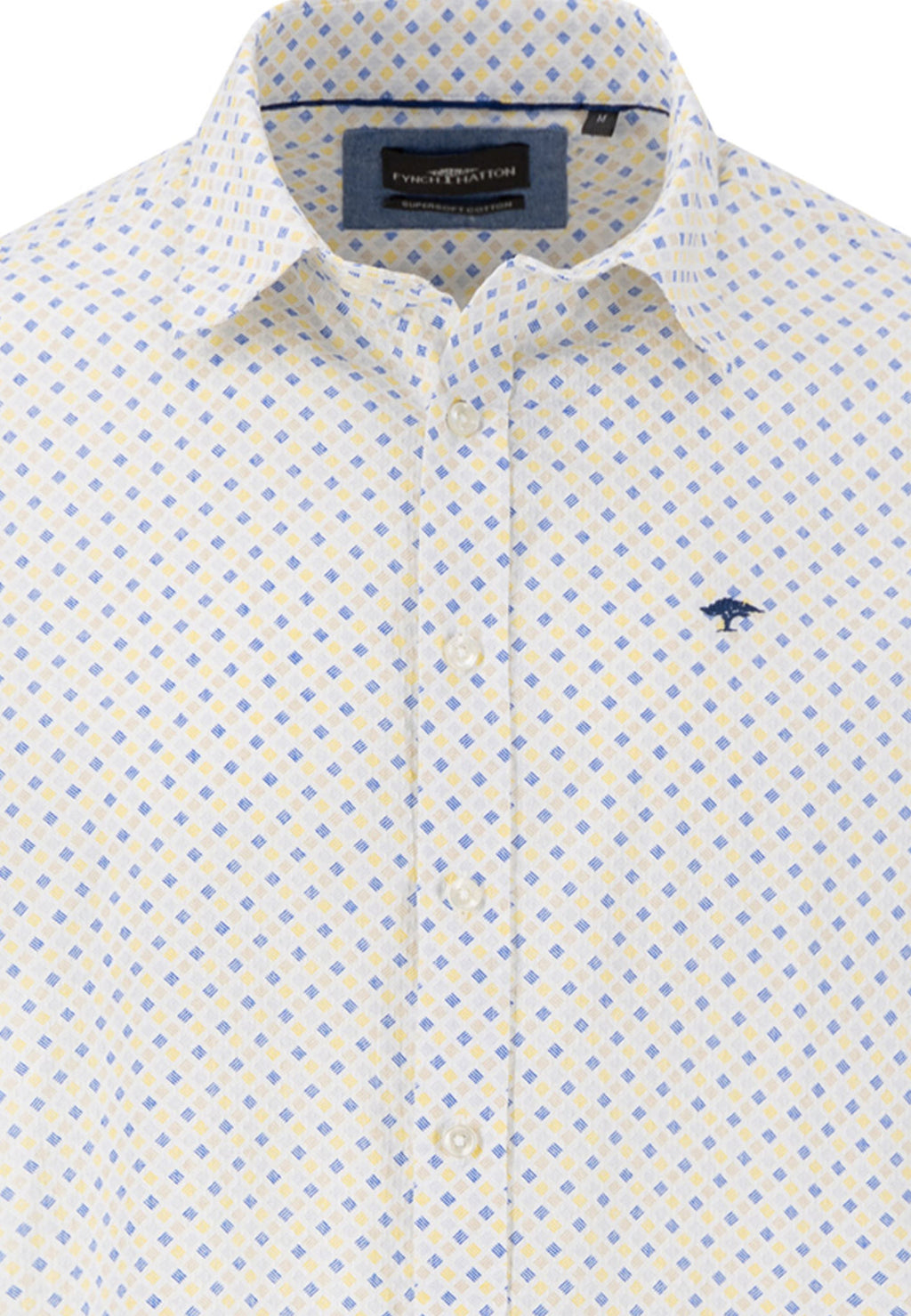 Fynch Hatton Square Print Cotton 1/2 Sleeve Shirt - Yellow/ Blue