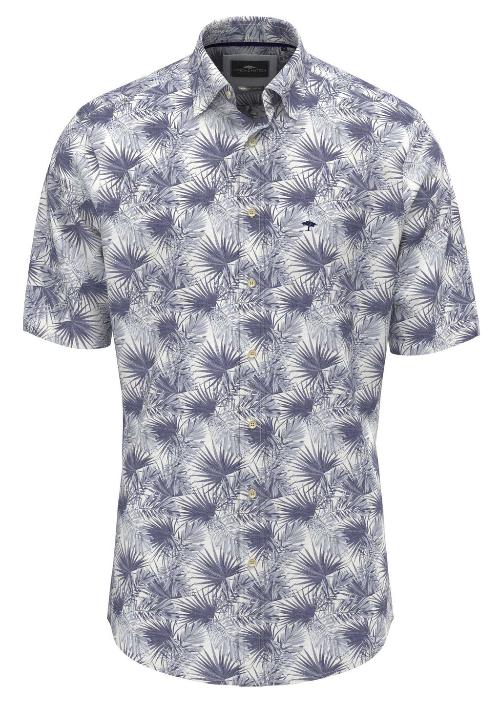 Fynch Hatton Summer Flower Print Cotton 1/2 Sleeve Shirt - Navy