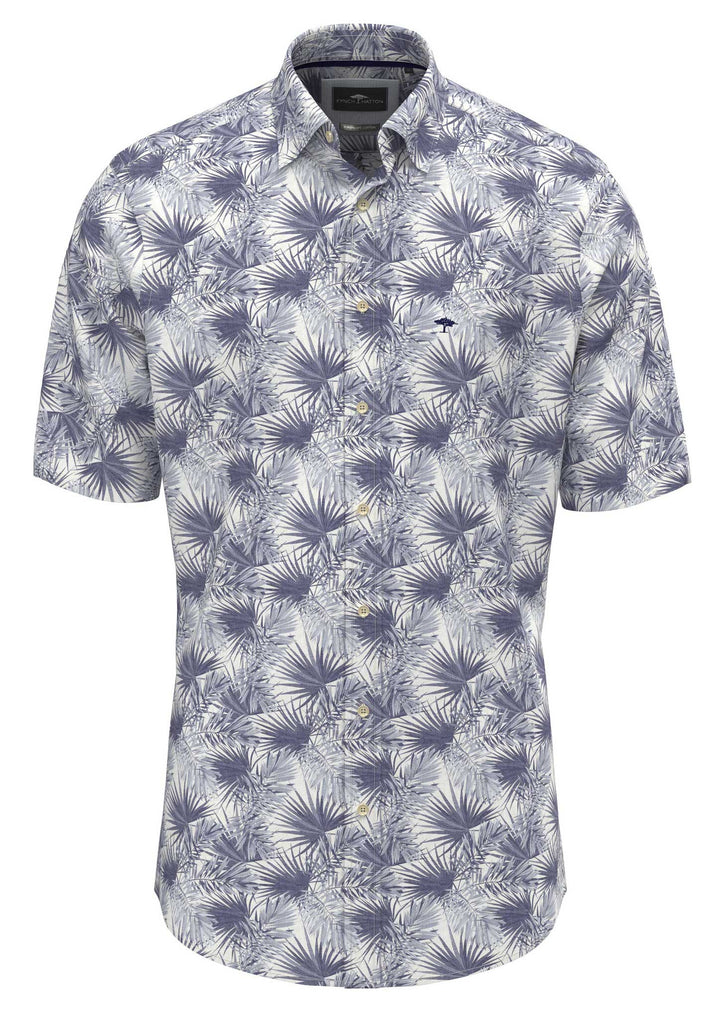 Fynch Hatton Summer Flower Print Cotton 1/2 Sleeve Shirt - Navy