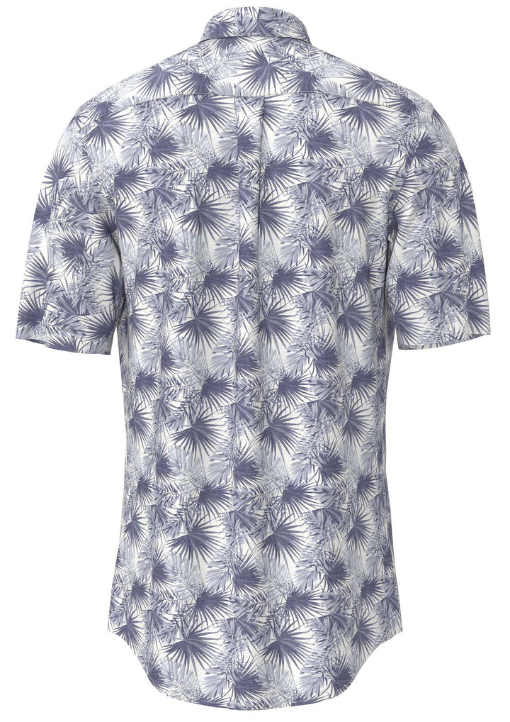 Fynch Hatton Summer Flower Print Cotton 1/2 Sleeve Shirt - Navy