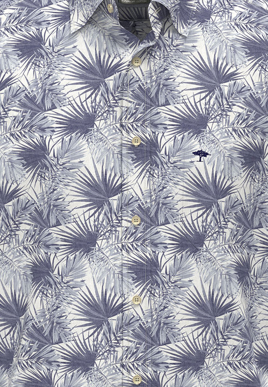 Fynch Hatton Summer Flower Print Cotton 1/2 Sleeve Shirt - Navy