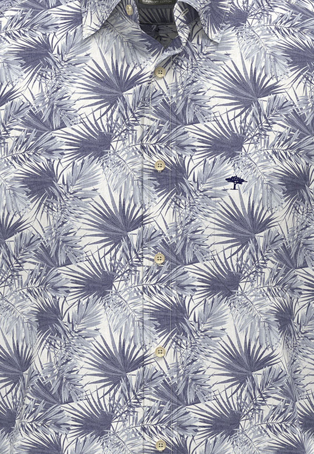 Fynch Hatton Summer Flower Print Cotton 1/2 Sleeve Shirt - Navy