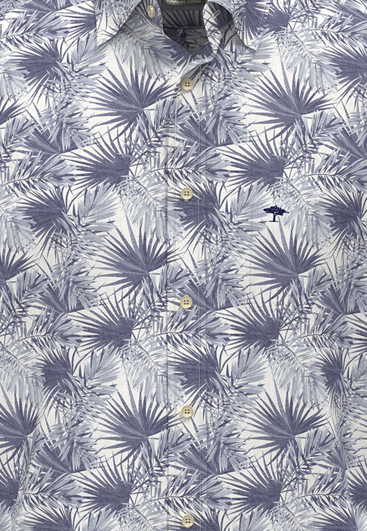 Fynch Hatton Summer Flower Print Cotton 1/2 Sleeve Shirt - Navy