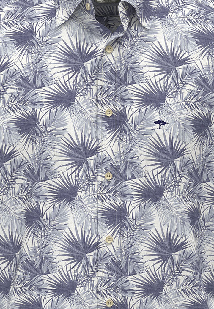 Fynch Hatton Summer Flower Print Cotton 1/2 Sleeve Shirt - Navy