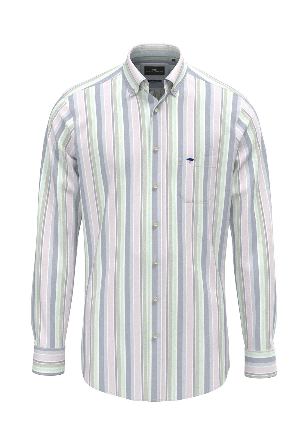 Fynch Hatton Washed Oxford Striped Long Sleeve Shirt