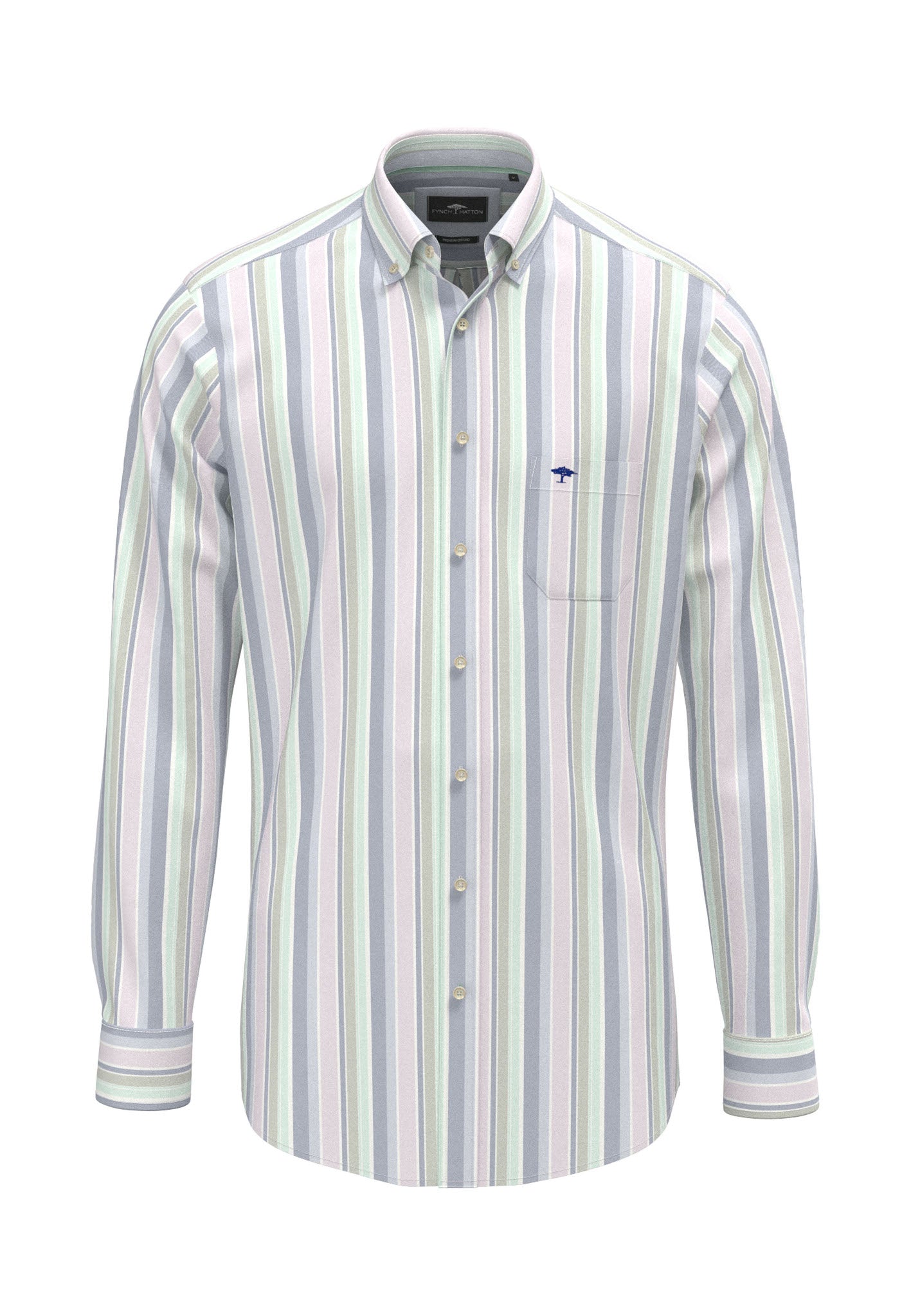 Fynch Hatton Washed Oxford Striped Long Sleeve Shirt