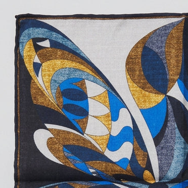 Italian Silk Pocket Square - Swirling Geometric Blue Pattern