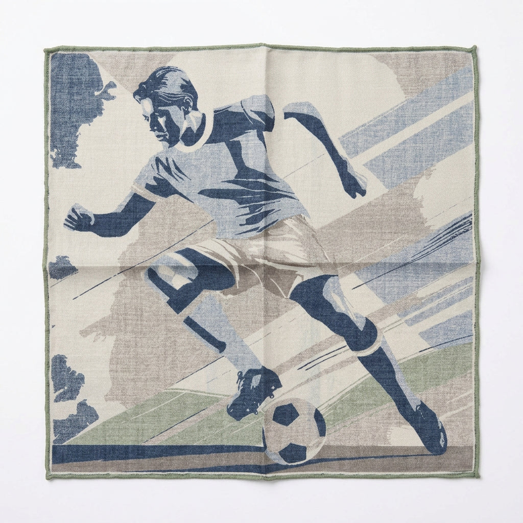 Italian Silk Pocket Square - Footballer Scene Light Blue