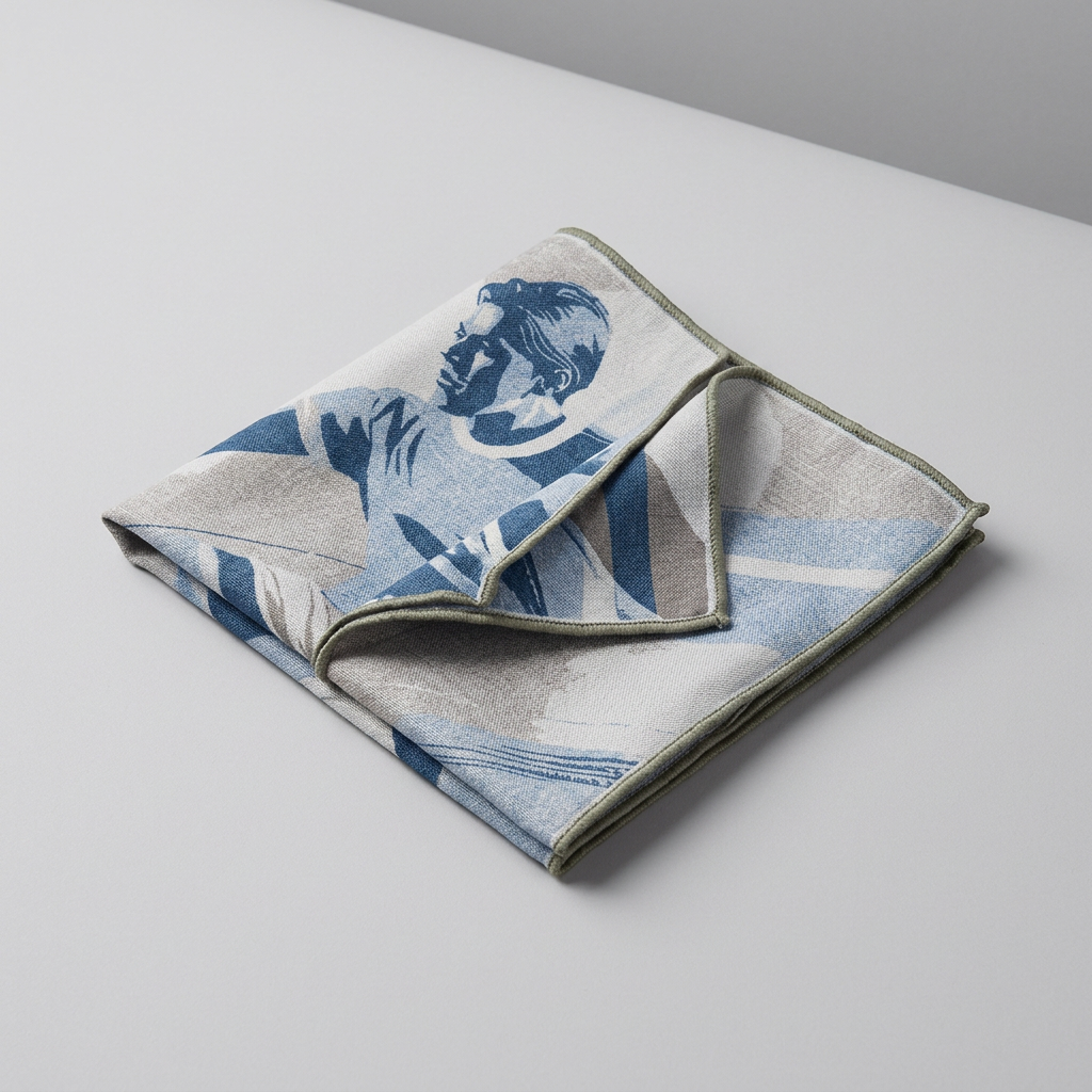 Italian Silk Pocket Square - Footballer Scene Light Blue