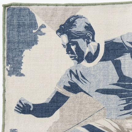 Italian Silk Pocket Square - Footballer Scene Light Blue