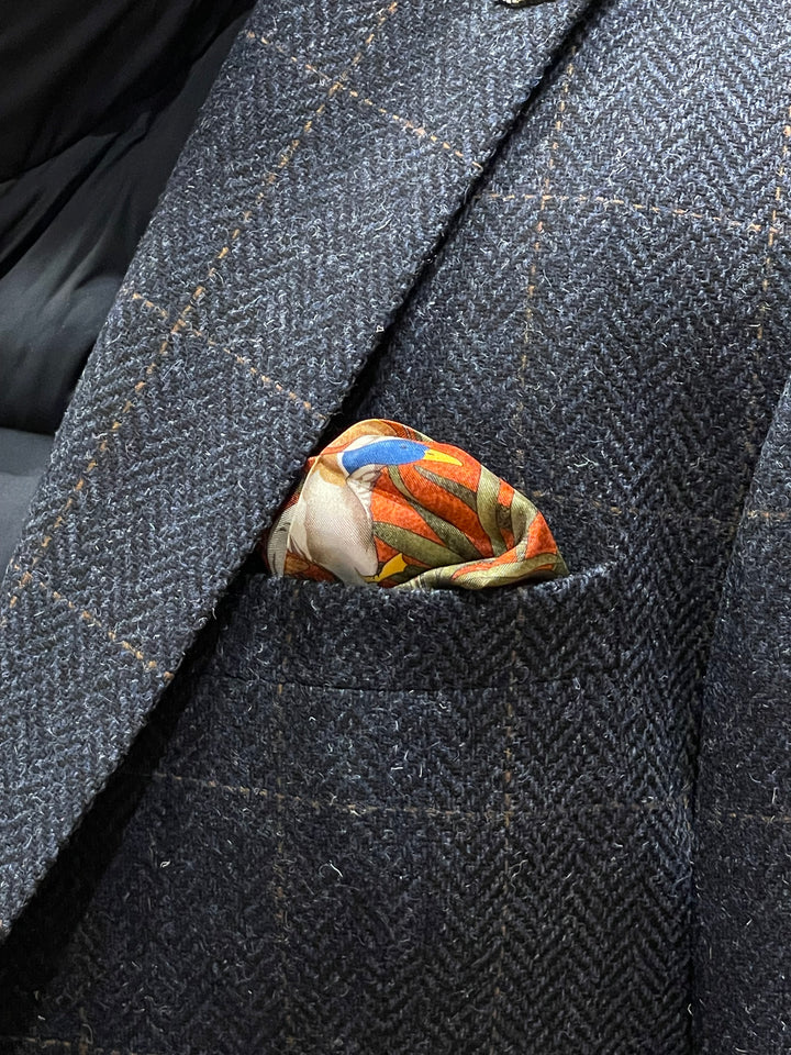 Italian Silk Pocket Square - Flying Ducks Orange