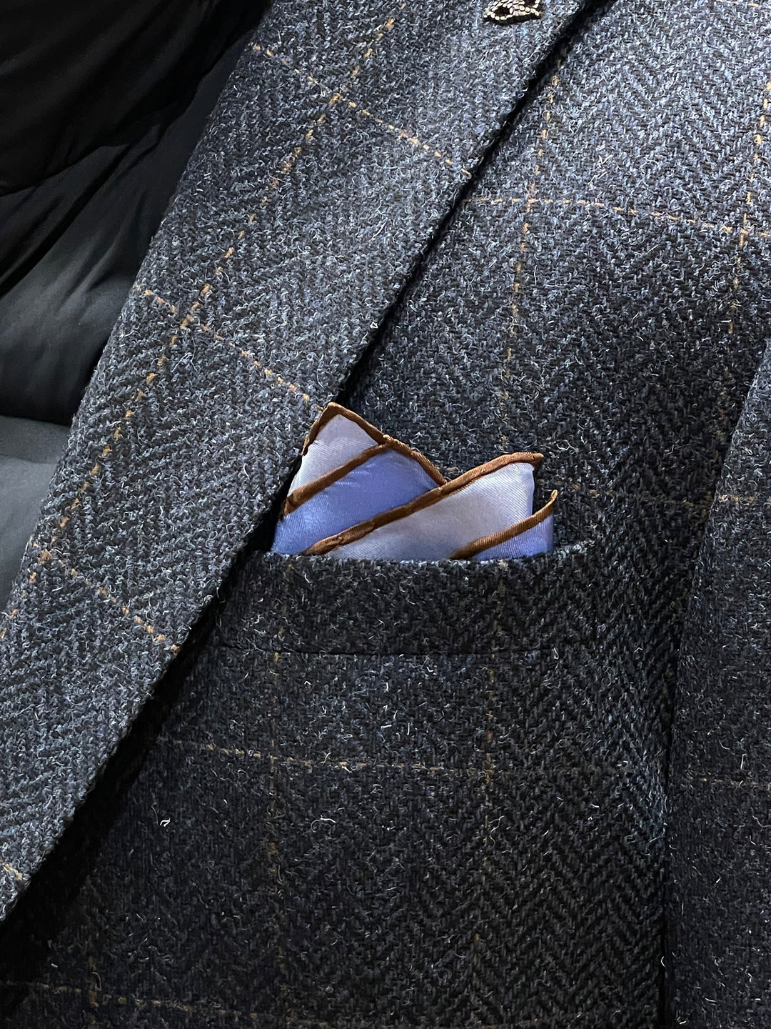 Italian Silk Pocket Square - Art Deco Styled Geometric Design Light Blue