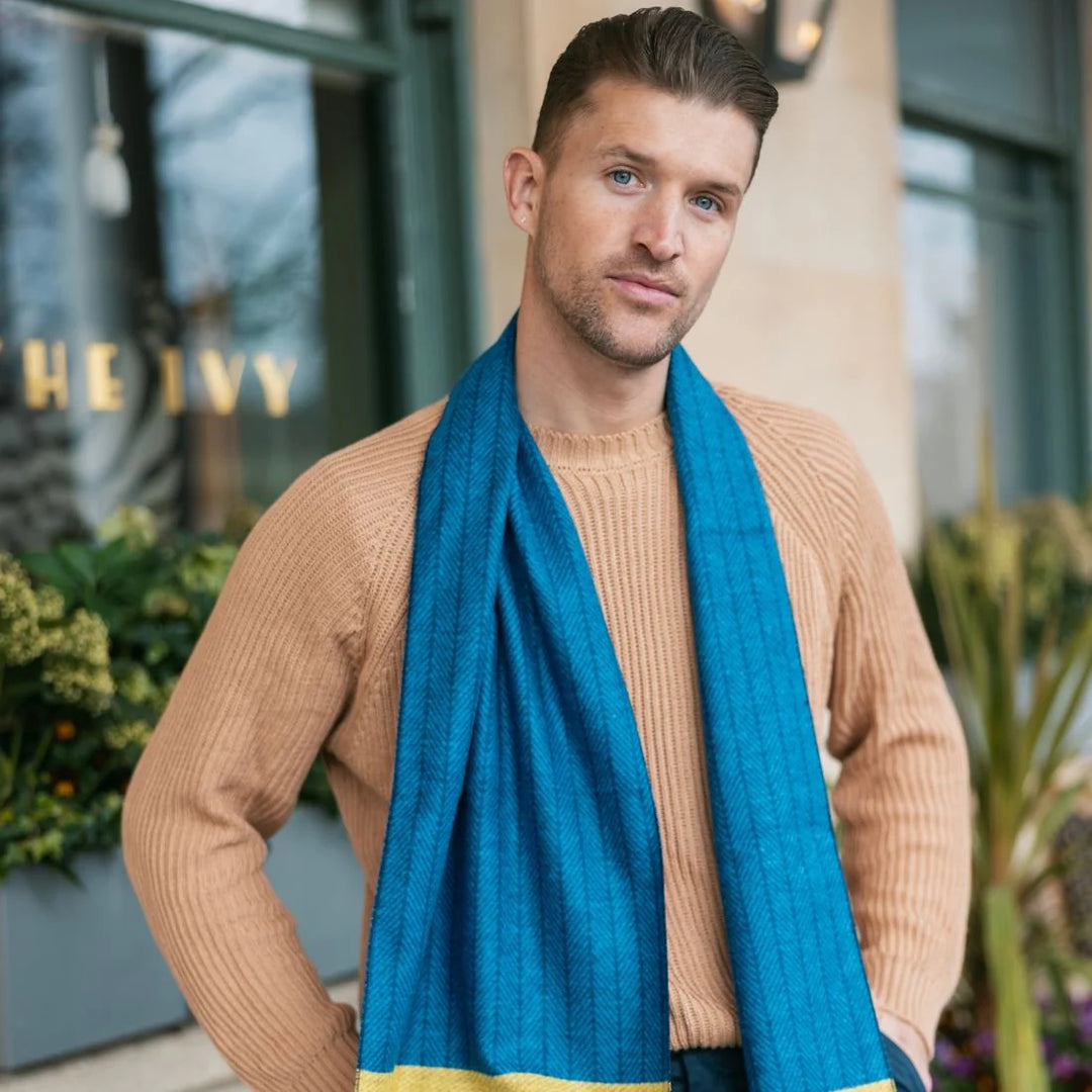 Swole Panda Blue Herringbone Stripe Bamboo Scarf