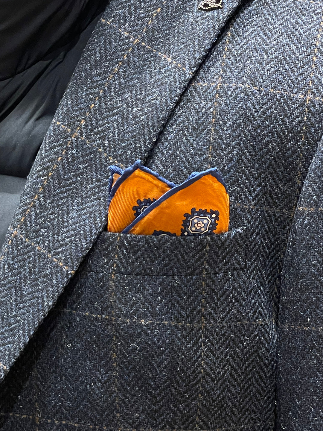 Italian Silk Pocket Square - Orange Circle Design