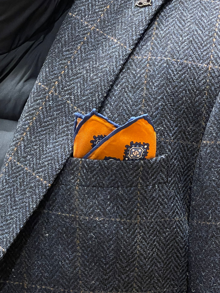 Italian Silk Pocket Square - Orange Circle Design