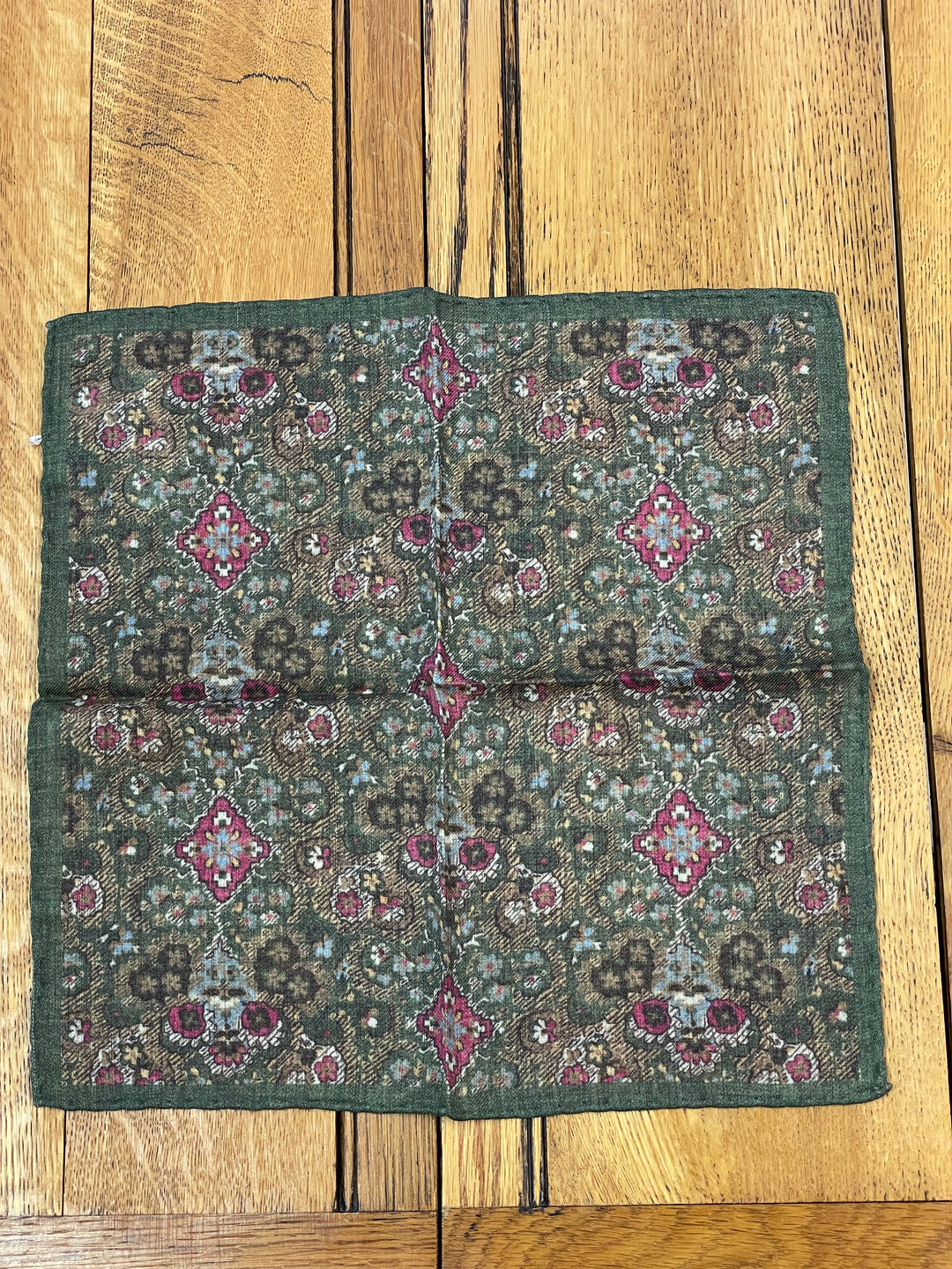 Italian Wool and Silk Pocket Square - Green Floral