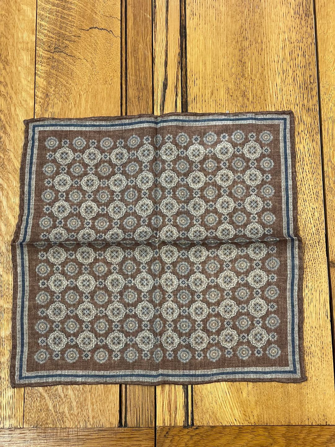 Italian Wool and Silk Pocket Square - Brown Geometric Circle Design