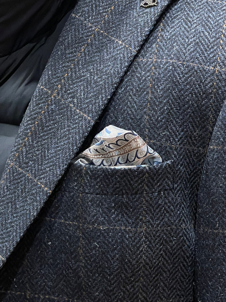 Italian Silk Pocket Square - Taupe Swirl Design