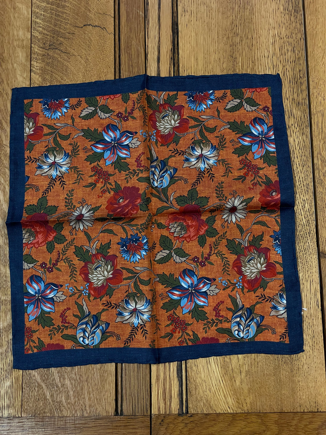 Italian Silk Pocket Square - Floral Design Orange