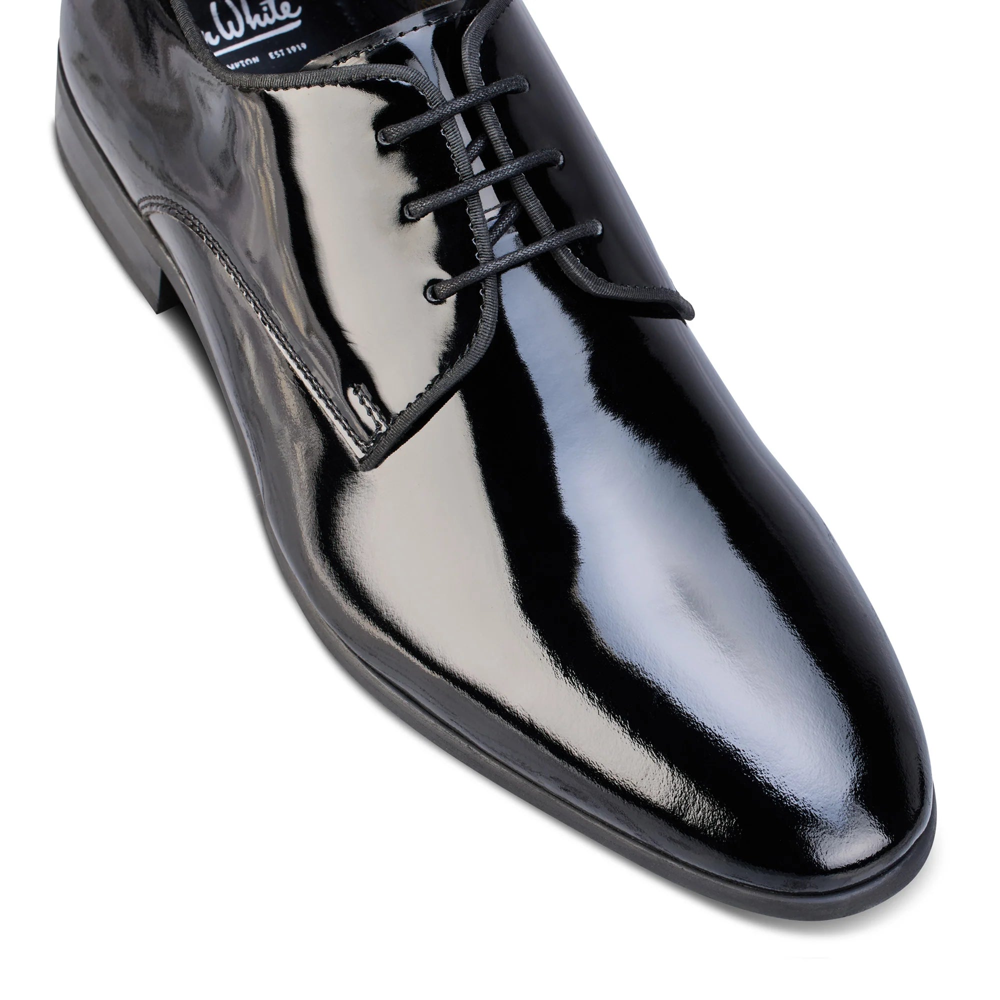 John White Ivy Black Leather Patent Derby Shoes