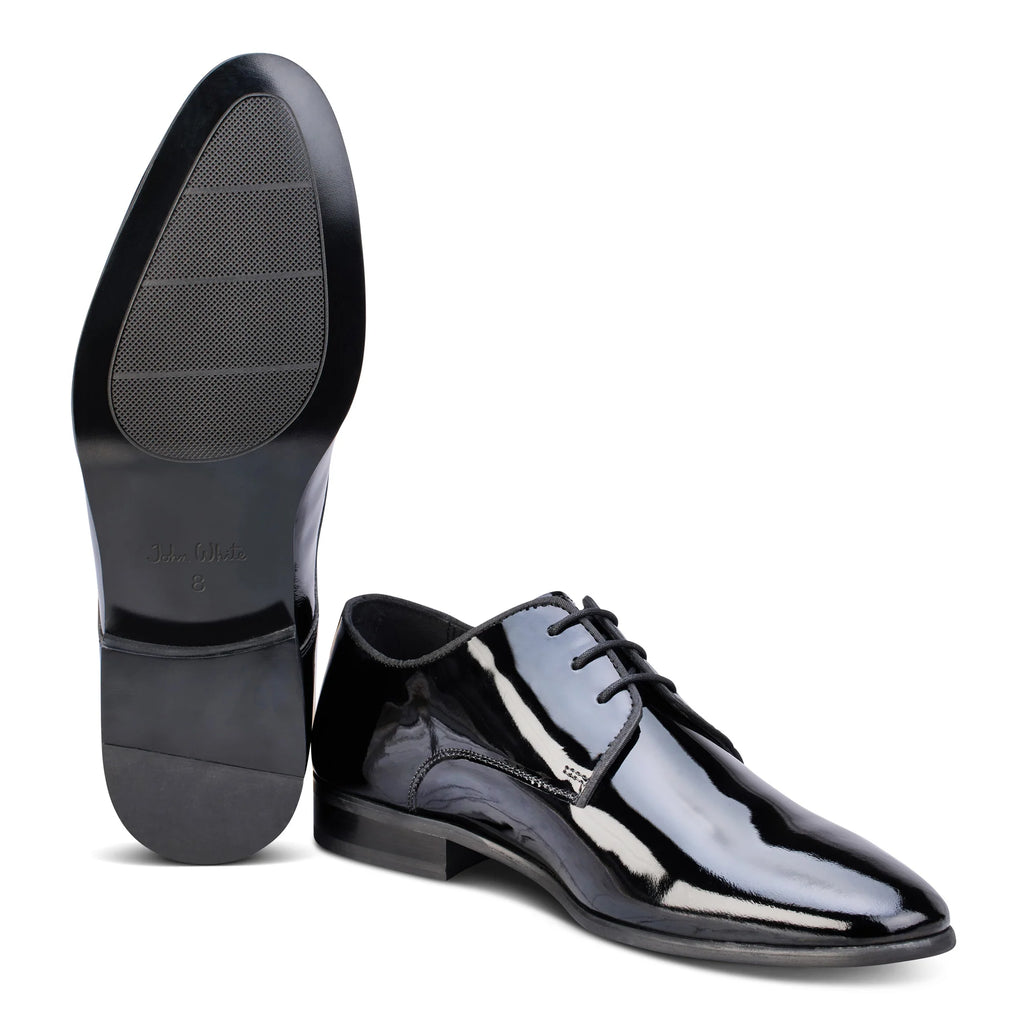 John White Ivy Black Leather Patent Derby Shoes