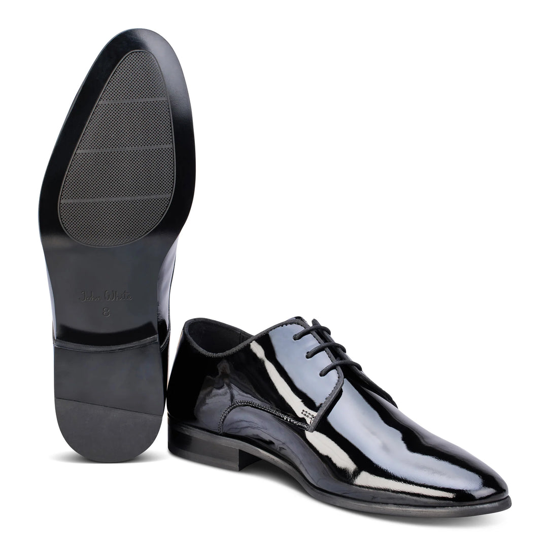 John White Ivy Black Leather Patent Derby Shoes
