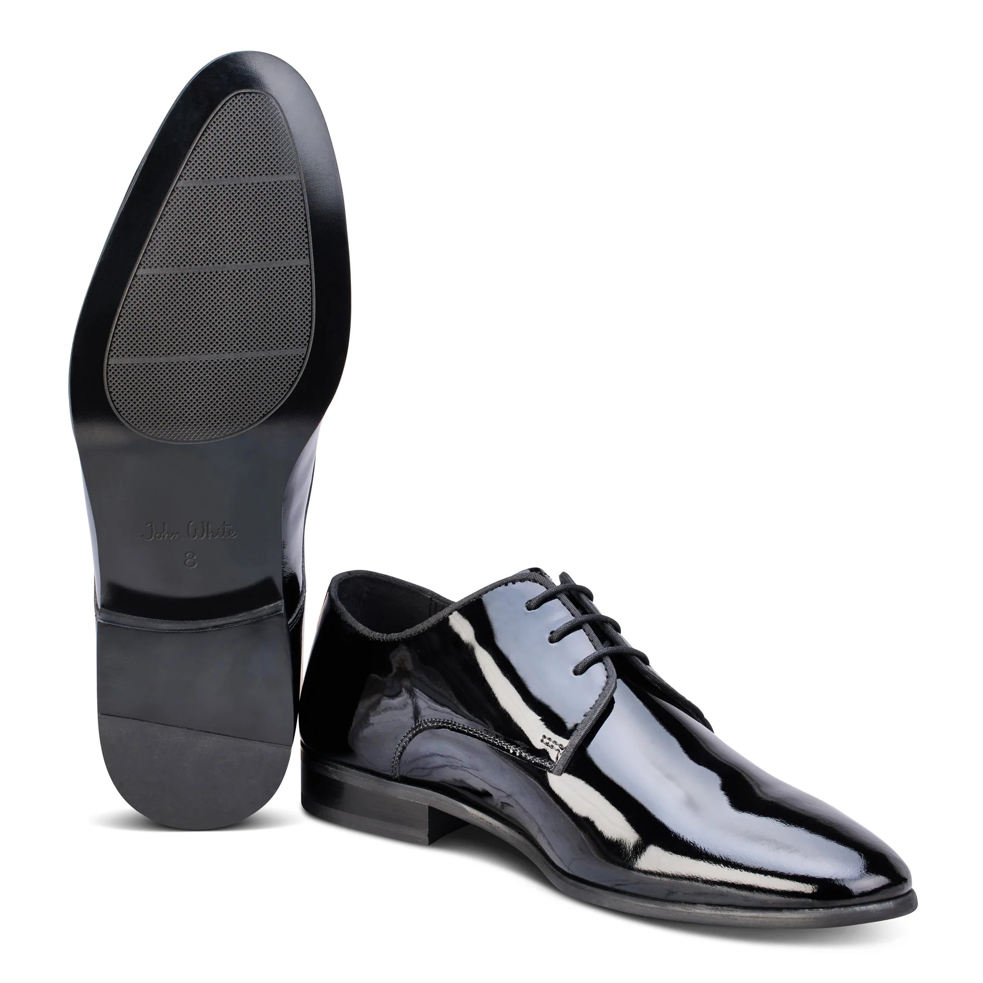 John White Ivy Black Leather Patent Derby Shoes