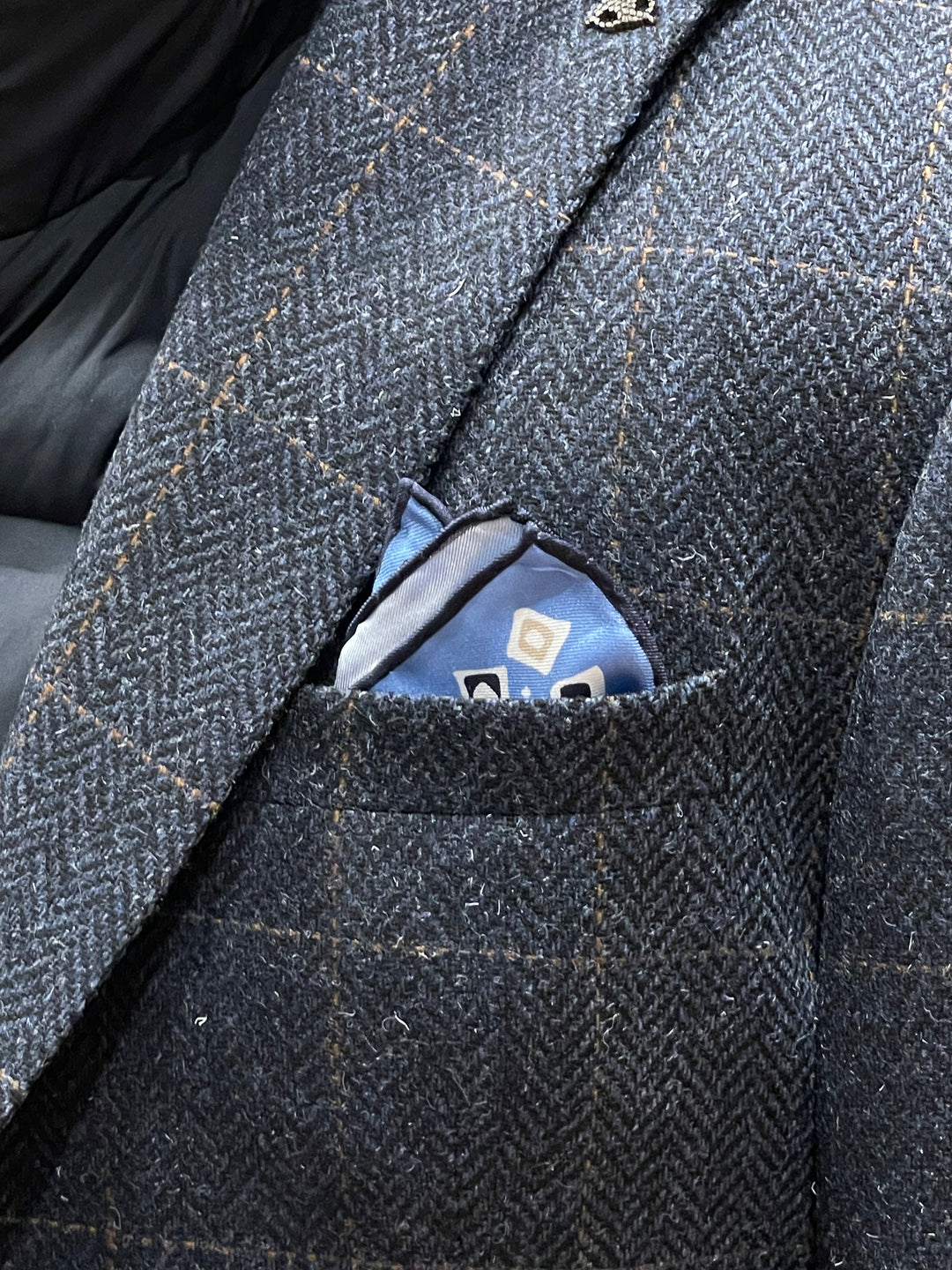 Italian Silk Pocket Square - Blue Geometric Diamond and Square