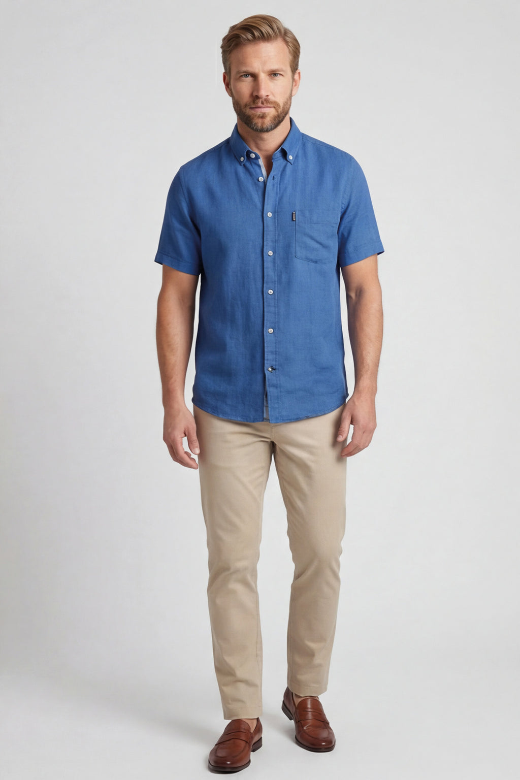 Giordano Pure Linen Short Sleeve Shirt - Alure Blue