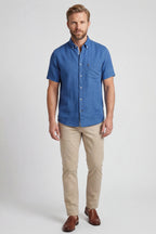 Giordano Pure Linen Short Sleeve Shirt - Alure Blue