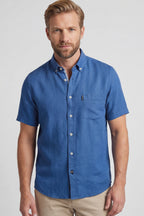 Giordano Pure Linen Short Sleeve Shirt - Alure Blue