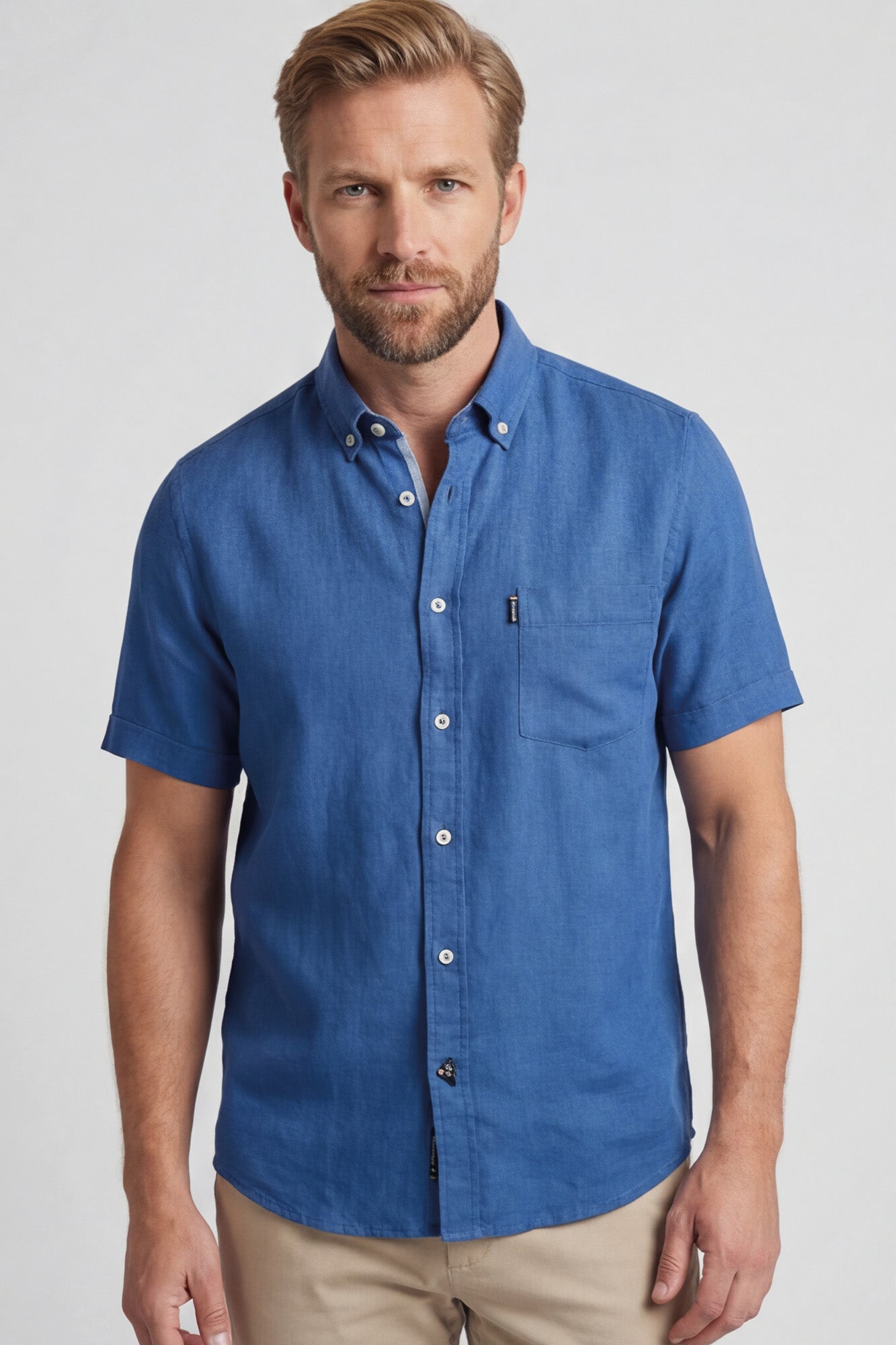 Giordano Pure Linen Short Sleeve Shirt - Alure Blue