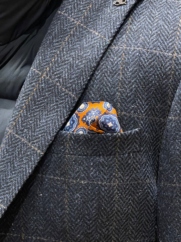 Italian Silk Pocket Square - Orange Circle Design