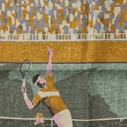 Italian Silk Pocket Square - Vintage Tennis Scene