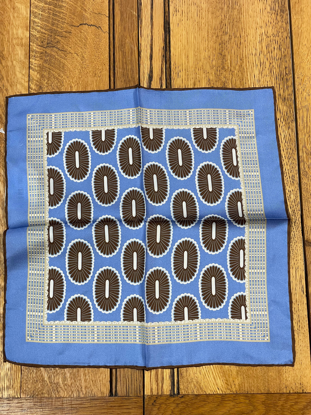 Italian Silk Pocket Square - Art Deco Styled Geometric Design Light Blue