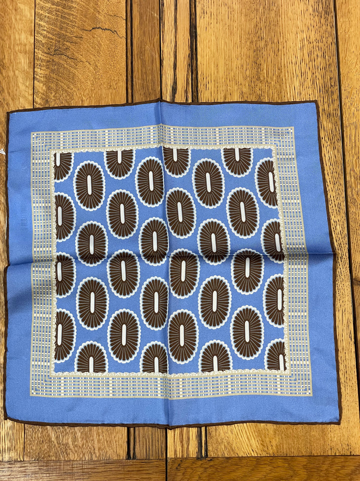 Italian Silk Pocket Square - Art Deco Styled Geometric Design Light Blue