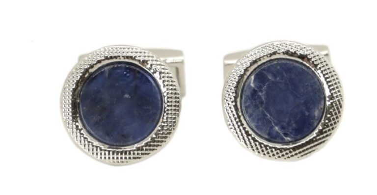 Sodalite Stone Round Rhodium Cufflinks