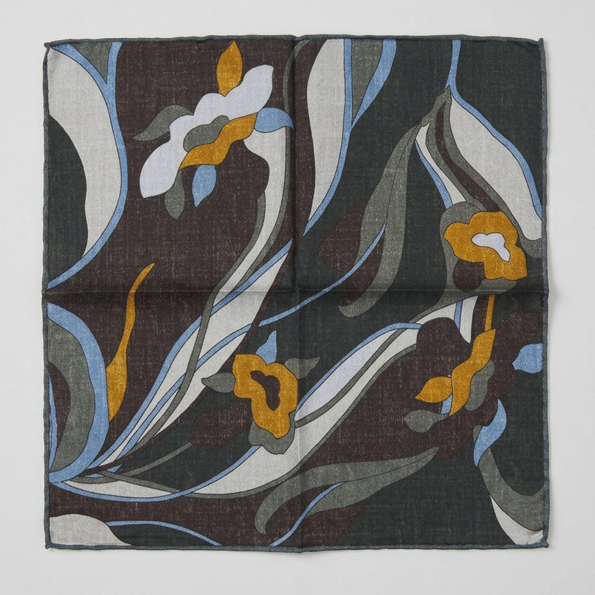 Italian Silk Pocket Square - Art Nouveau Pattern Green