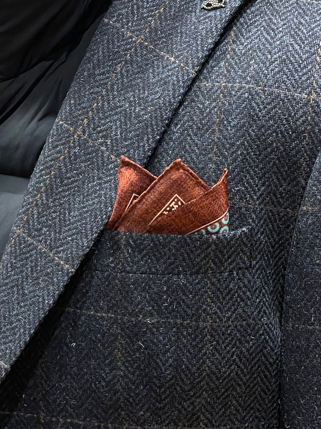 Italian Silk Pocket Square - Turquoise and Wine Floral Design