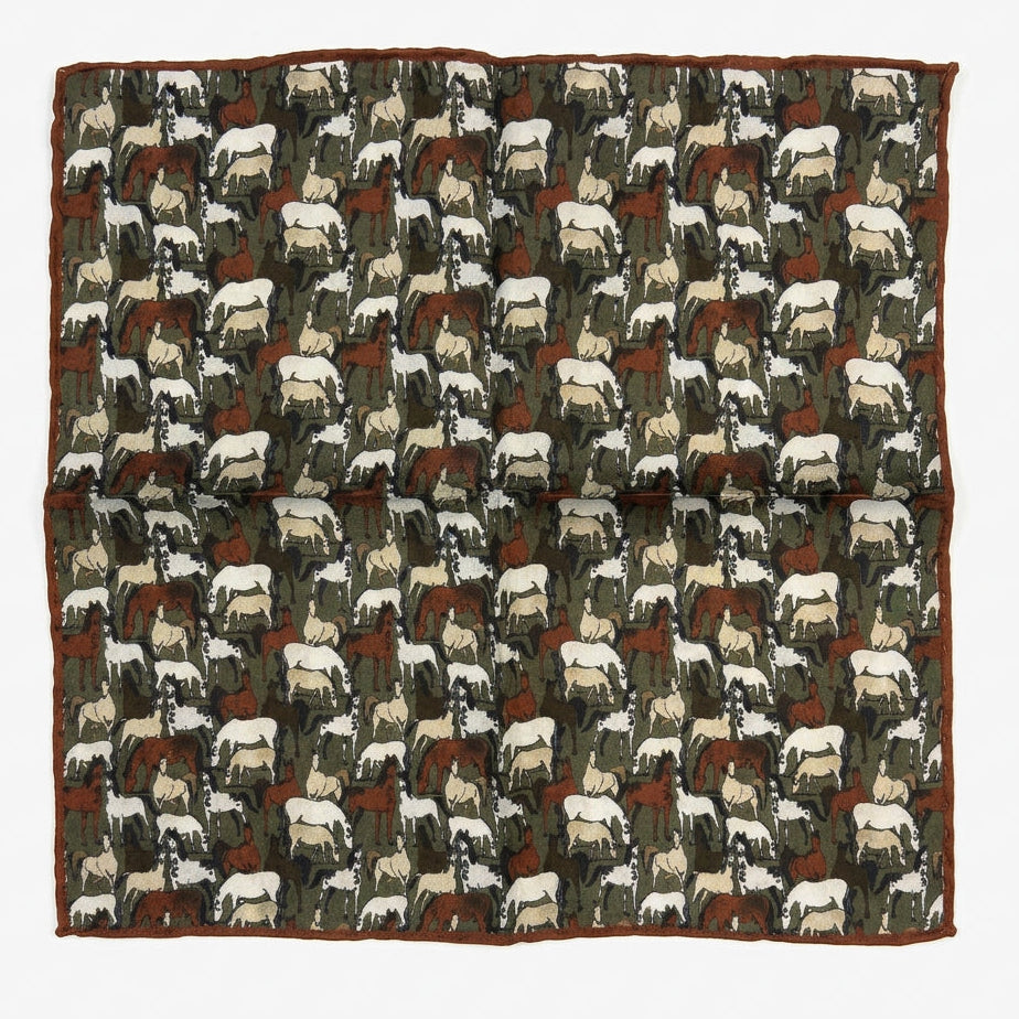 Italian Silk Pocket Square - Horses Field Green