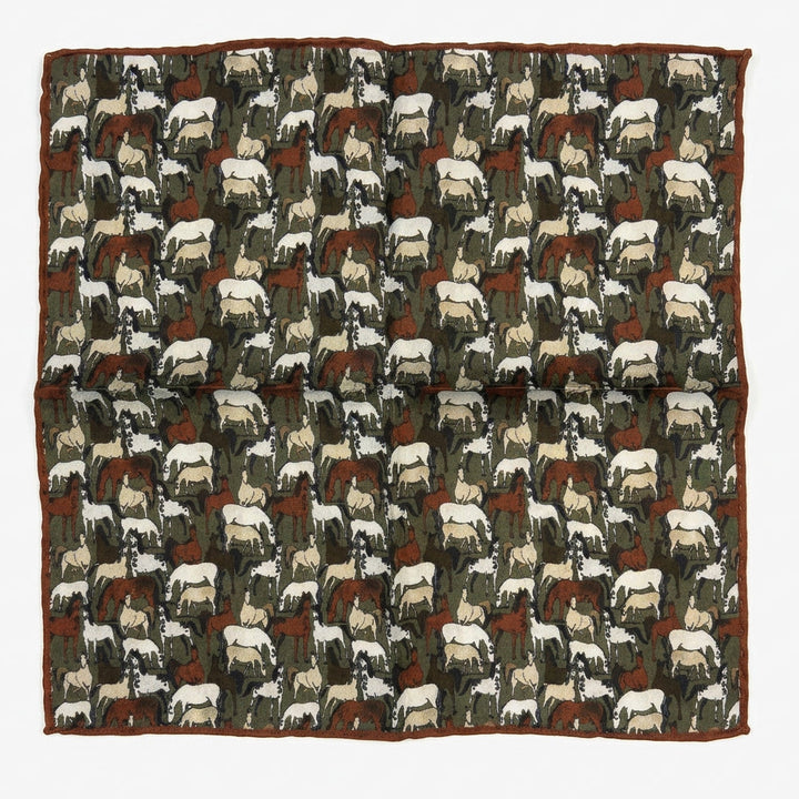 Italian Silk Pocket Square - Horses Field Green