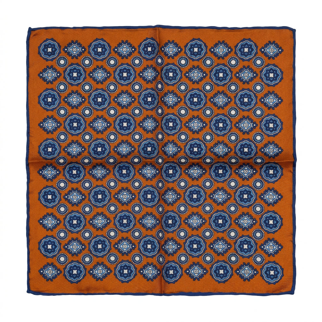 Italian Silk Pocket Square - Orange Circle Design