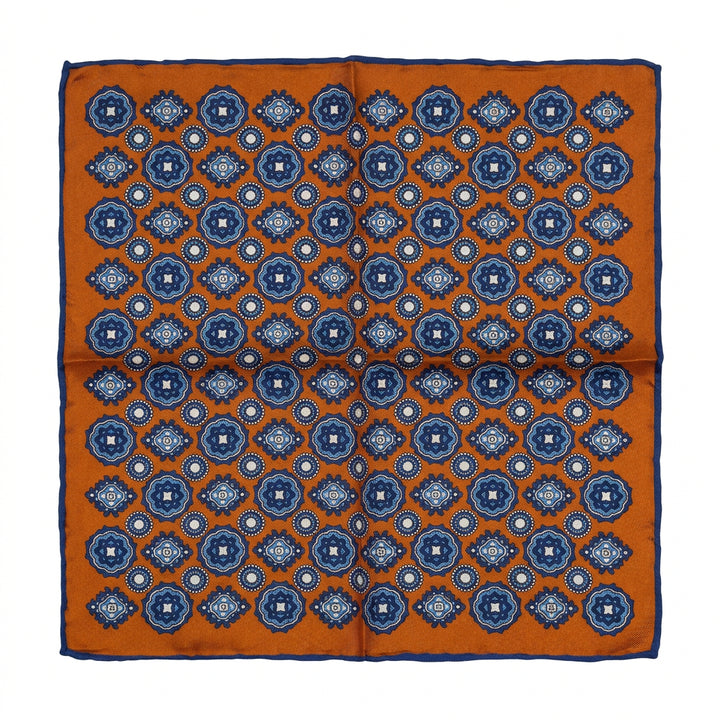 Italian Silk Pocket Square - Orange Circle Design