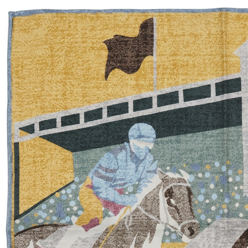 Italian Silk Pocket Square - Race Horse Scene Yellow